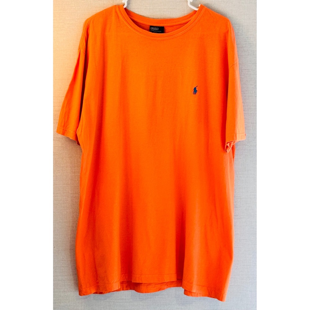 Polo Ralph Lauren Orange Crew Neck T-Shirt Men's Large Royal Blue Pony